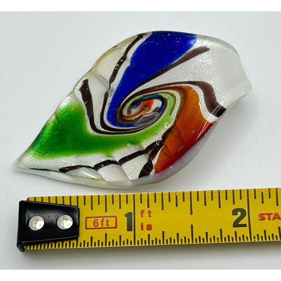 Art Glass Teardrop Pendant Rainbow Spiral Swirl Green Blue Orange Vintage - Picture 3 of 6